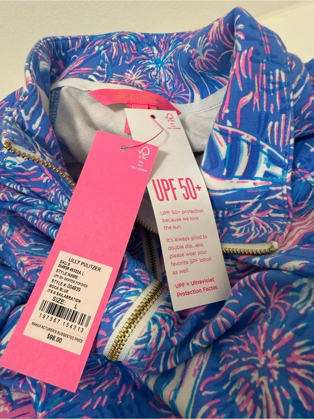 Lilly Pulitzer Skipper Popover It’s a Sailabration Women’s Large Boca blue